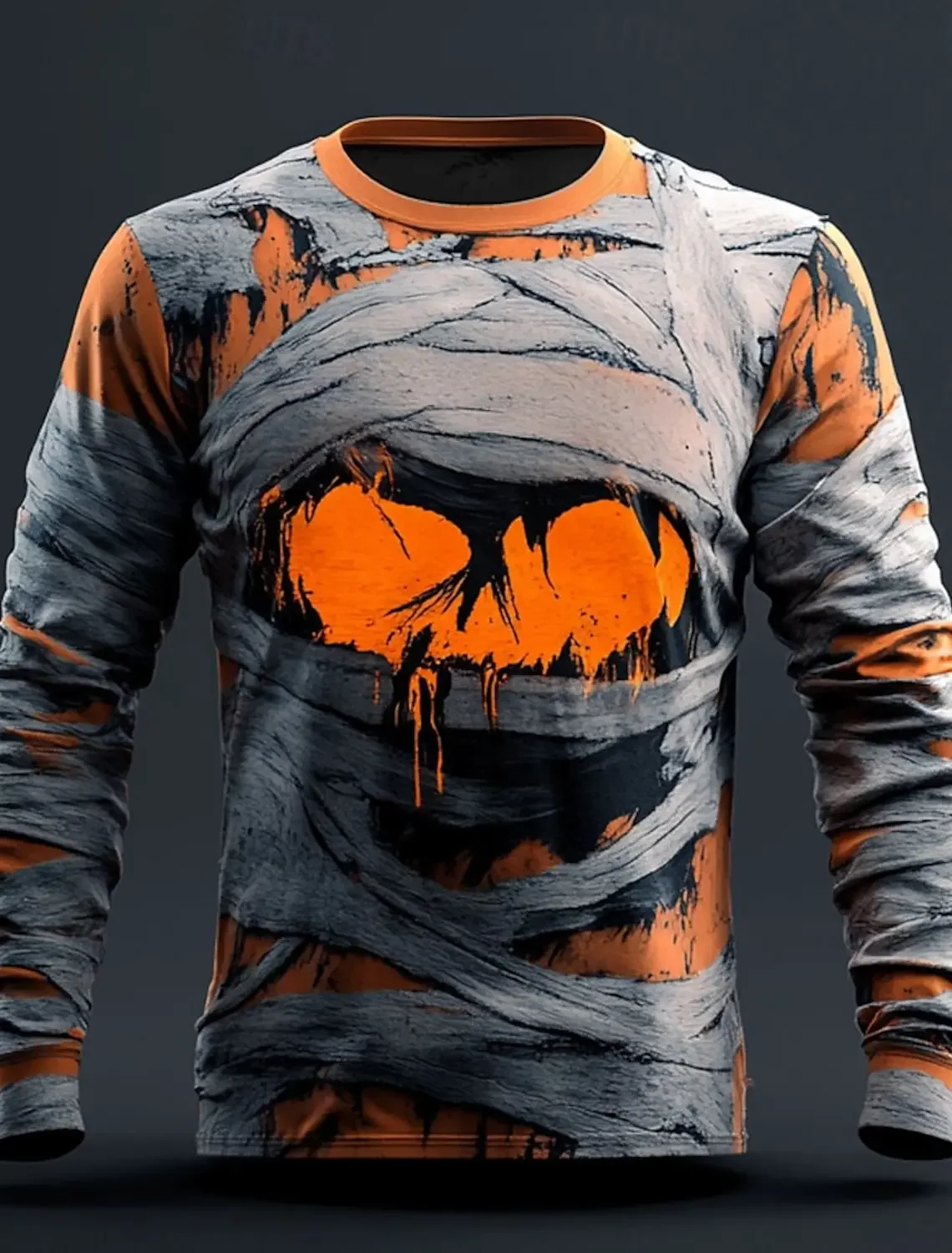 Men's Horror Skull Print Long Sleeve T-Shirt with Bleeding Effect, 3D Gothic Streetwear Top for Halloween Party Cosplay - Image 2