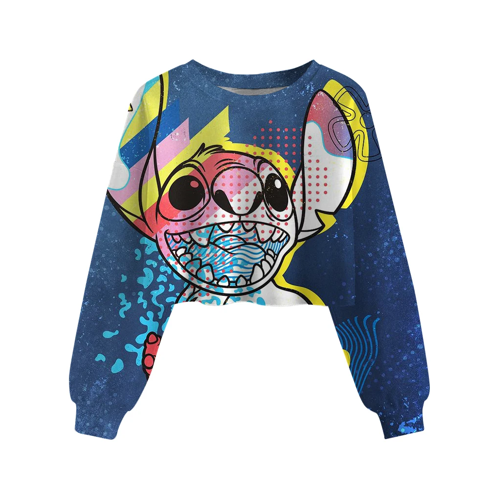 Disney Stitch print Children Crop Hoodie Girl Clothes Autumn Casual Long Sleeve Spring Short Sweatshirt Girls Pullover Cute Top - Image 6