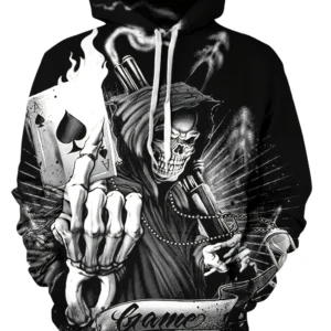 Autumn European and American new men's skull print comfortable and breathable hooded sweatshirt outdoor high street clothing