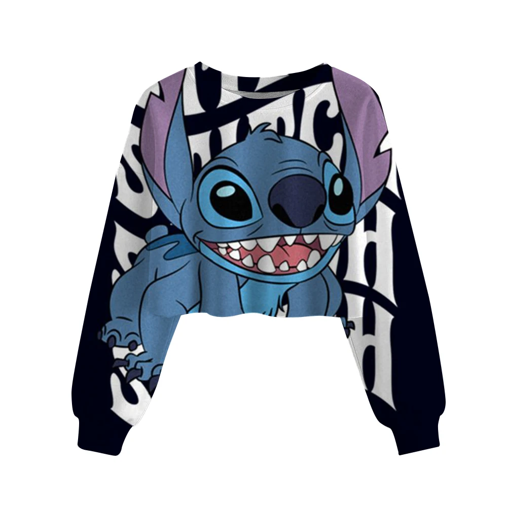 Disney Stitch print Children Crop Hoodie Girl Clothes Autumn Casual Long Sleeve Spring Short Sweatshirt Girls Pullover Cute Top - Image 2