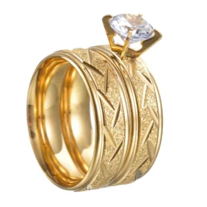 Gold Color Wedding Bands Ring for Women Men Jewelry Stainless Steel Engagement Ring Couple Anniversary Gift