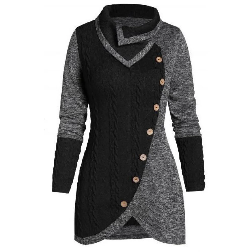 Plus Size 5XL Winter Asymmetric Buttons Tops Tunic Sweater Women Warm Long Sleeve Knitted Pullover Sweaters Jumper Outerwear - Image 5