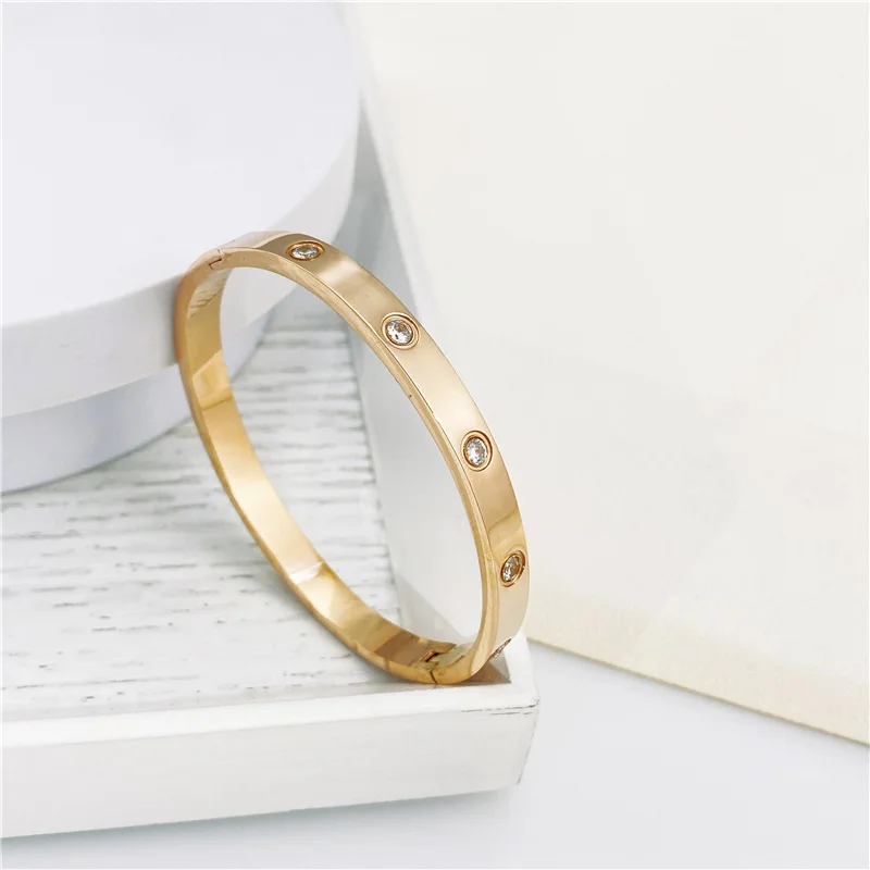 2023 New Design Gold Color Zircon And Cross Nut Nail Bracelet Gold & Bangle For Woman Stainless Steel Screw Brand Jewelry - Image 8