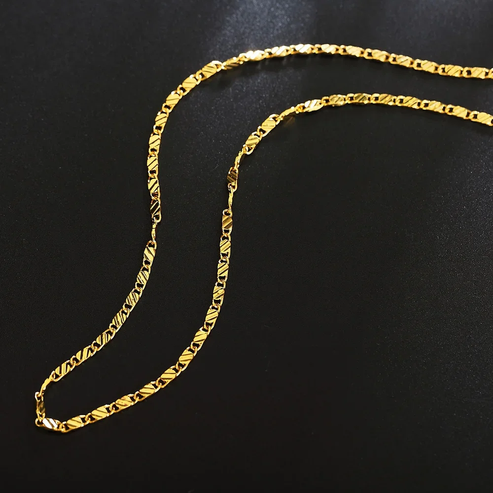 Fashion 18k Gold Necklace 2MM 16/18/20/22/24/26/28/30 Inch Side Chain Necklace For Women Men Jewelry 925 Silver Necklace - Image 5