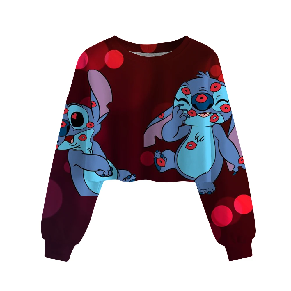Disney Stitch print Children Crop Hoodie Girl Clothes Autumn Casual Long Sleeve Spring Short Sweatshirt Girls Pullover Cute Top - Image 11