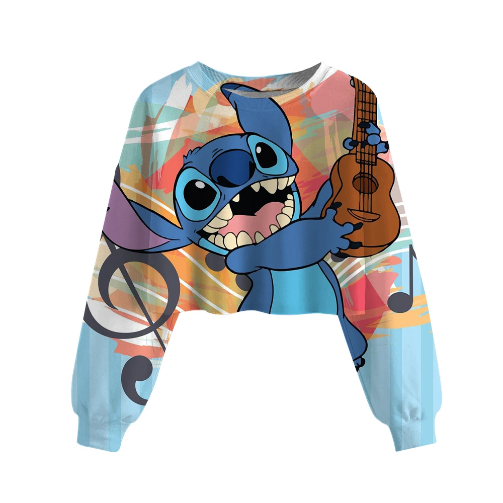 Disney Stitch print Children Crop Hoodie Girl Clothes Autumn Casual Long Sleeve Spring Short Sweatshirt Girls Pullover Cute Top - Image 3
