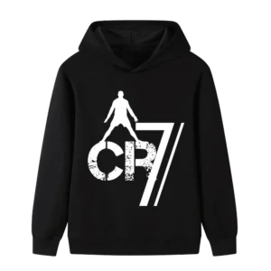 Simple creative Ronaldo print children's hooded sweatshirt boys girls fall and winter casual comfortable warm long-sleeved tops