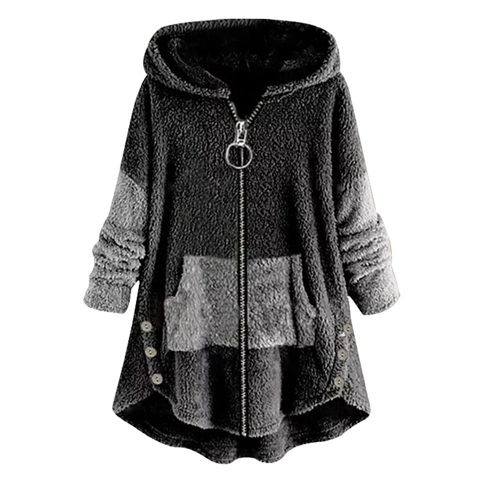Plus Size 5XL Winter Plush Fleece Hoodies Jackets for Women Warm Zip Up Long Hoodies Sweatshirt Women Tops Loose Hooded Coats - Image 4