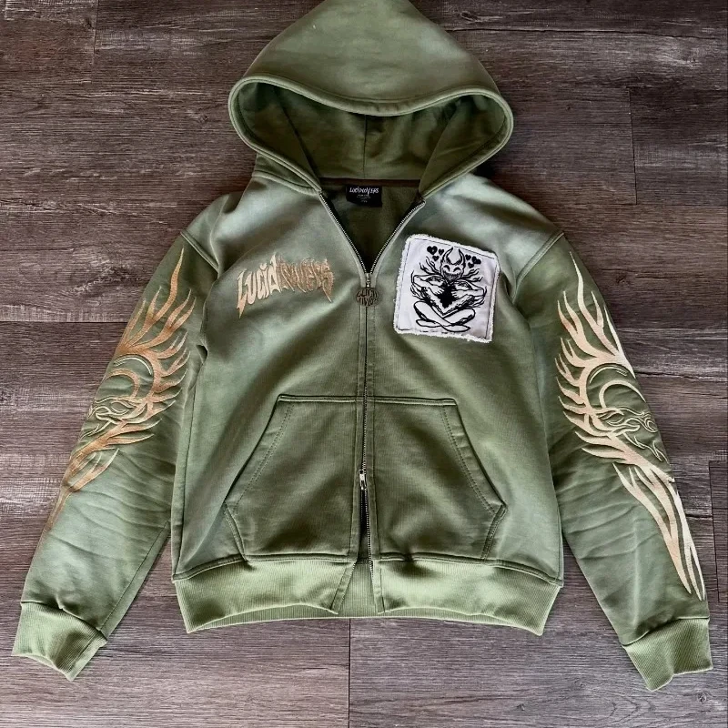 Gothic Harajuku skull letter embroidery slim vintage zip up hoodies for women subculture y2k winter new dark casual sweatshirts - Image 14