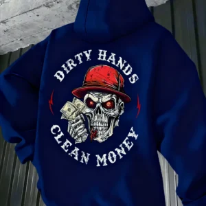 Autumn and Winter New Collection Men's Gothic "Dirty Hands Clean Money" Biker Reaper Graphic Sport Hooded Sweatshirt