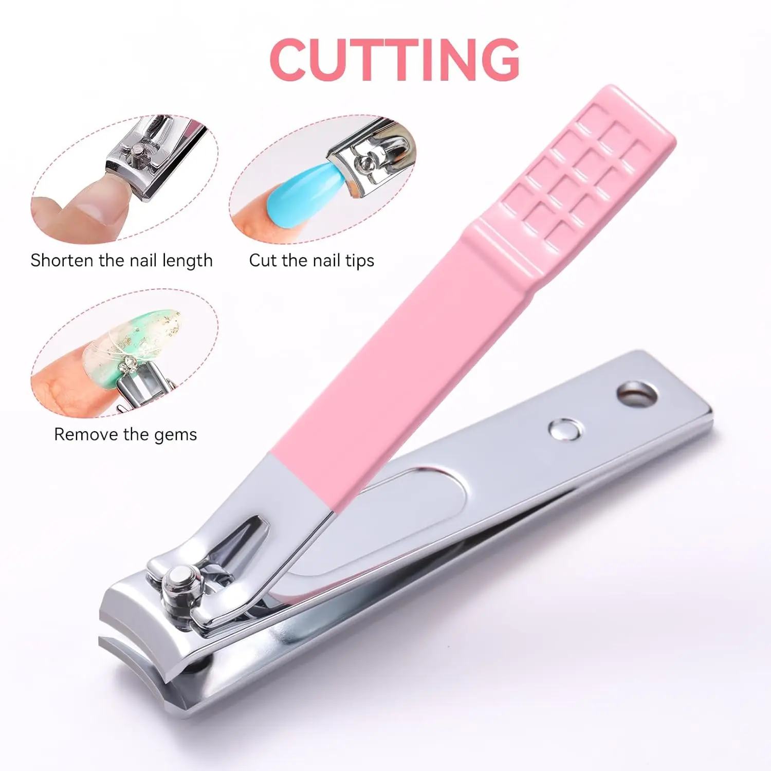Makartt Nail File and Buffer Set, Pink Basic Prep Kit with Cuticle Clipper, Trimmer, Pusher, Brush, Manicure Care Kit - Image 4