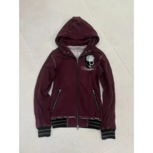 Gothic Harajuku skull letter embroidery slim vintage zip up hoodies for women subculture y2k winter new dark casual sweatshirts