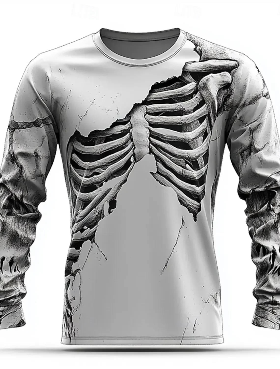 Men's Horror Skull Print Long Sleeve T-Shirt with Bleeding Effect, 3D Gothic Streetwear Top for Halloween Party Cosplay - Image 5