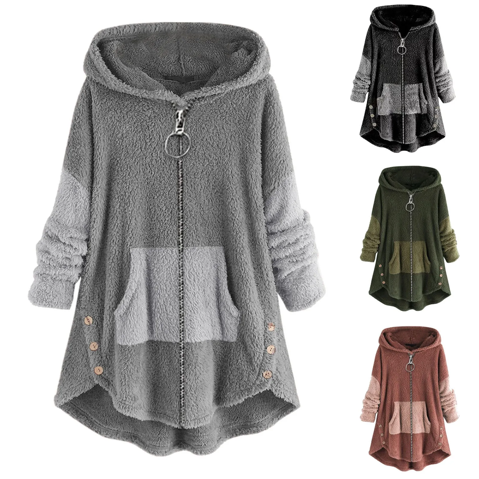 Plus Size 5XL Winter Plush Fleece Hoodies Jackets for Women Warm Zip Up Long Hoodies Sweatshirt Women Tops Loose Hooded Coats - Image 2