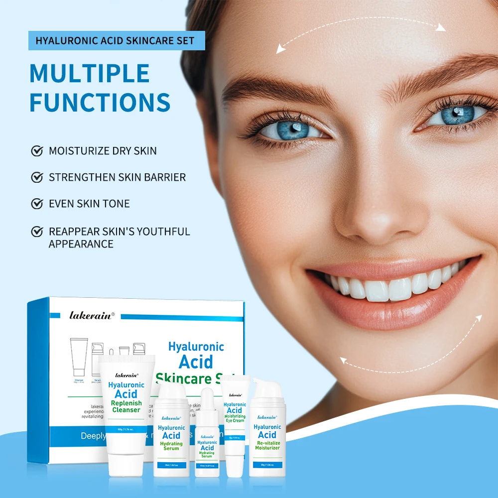 Lakerain Hyaluronic Acid Skincare Set Deeply Nourishing Firming Moisturizing Cleanser,Serum,Eye Cream,Moisturizer,Skin Care kit - Image 2