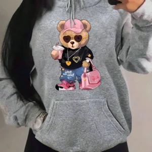 Cool Bear Sister Pattern Creative Design Women Clothes Creativity Fleece Hoodie Harajuku Pocket Pullovers Funny Autumn Hoody