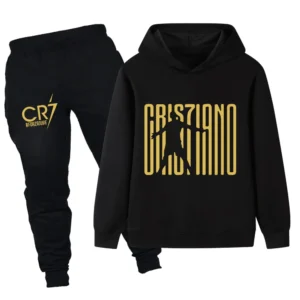 New Creative Fashion Simple CR7 Printed Fan Sweatshirt Set for Boys Autumn Outdoor Sports Loose Comfort Warm Long-sleeved Set