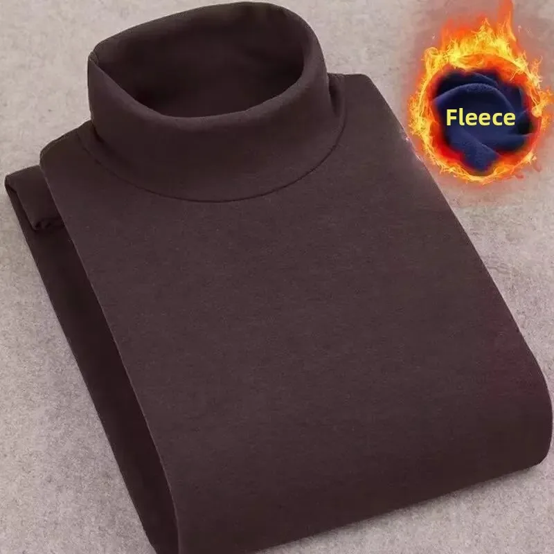 Men's Double-sided Fleece Long Sleeve T-Shirt High Collar Warm Inner Wear Base Shirt Large Size Winter Casual Top - Image 8