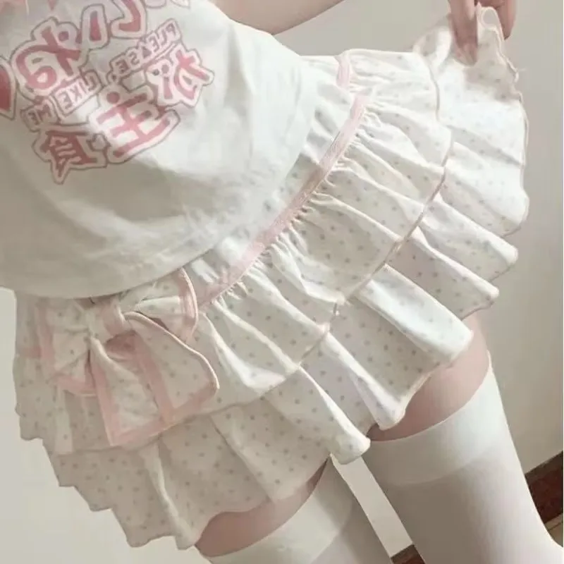 Deeptown Harajuku Y2k Lolita Mini Skirt Women Bow Japanese Style Kawaii Pleated…