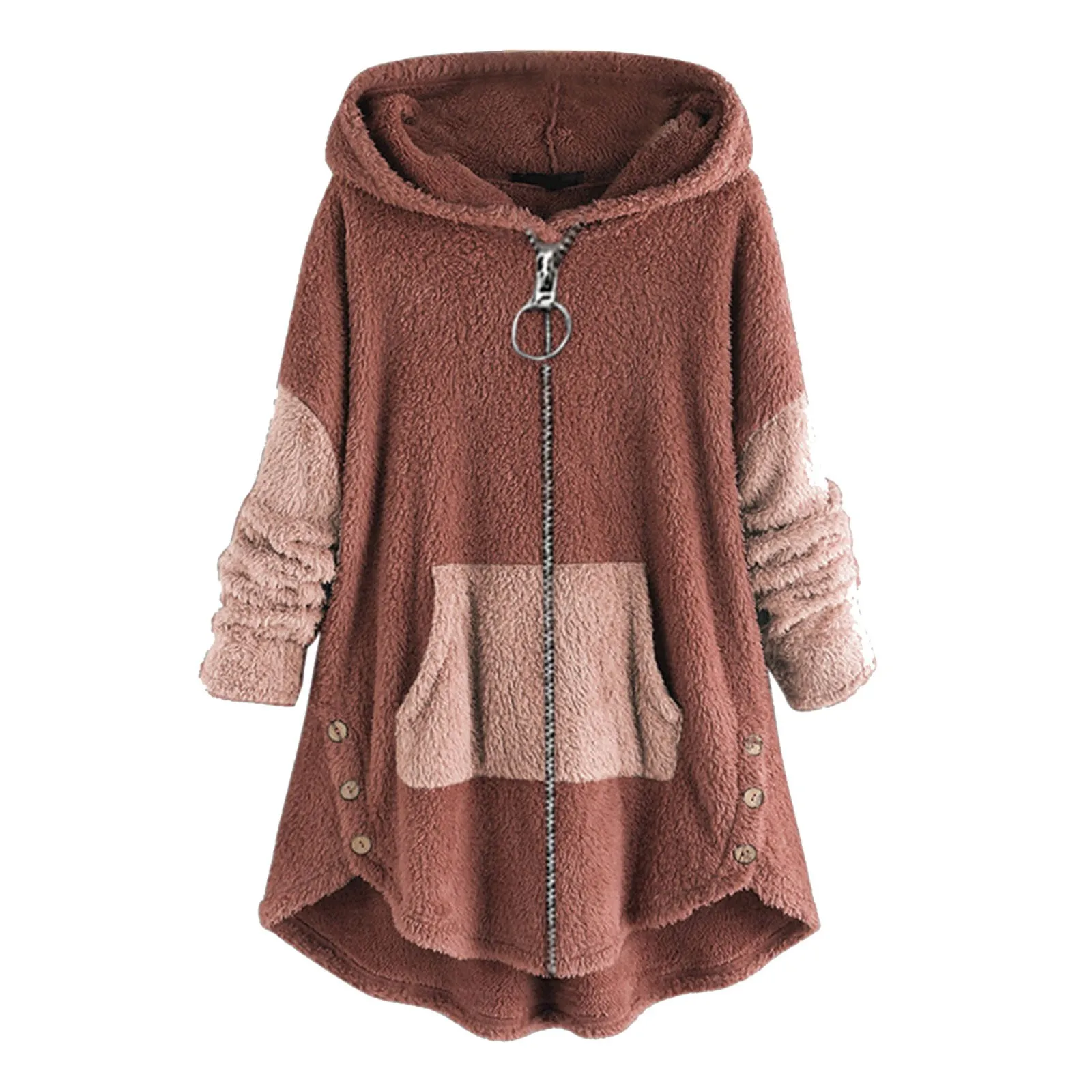 Plus Size 5XL Winter Plush Fleece Hoodies Jackets for Women Warm Zip Up Long Hoodies Sweatshirt Women Tops Loose Hooded Coats