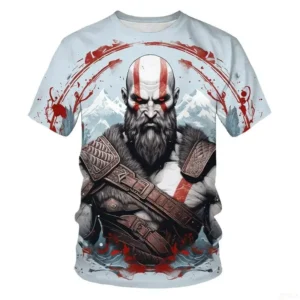 Men's Fashion Game Character 3D Printed T-shirt Hip Hop Trend Harajuku Street Wear Round Neck Short Sleeve God of War Summer