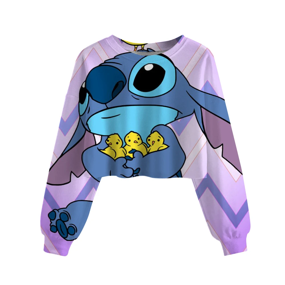 Disney Stitch print Children Crop Hoodie Girl Clothes Autumn Casual Long Sleeve Spring Short Sweatshirt Girls Pullover Cute Top - Image 15