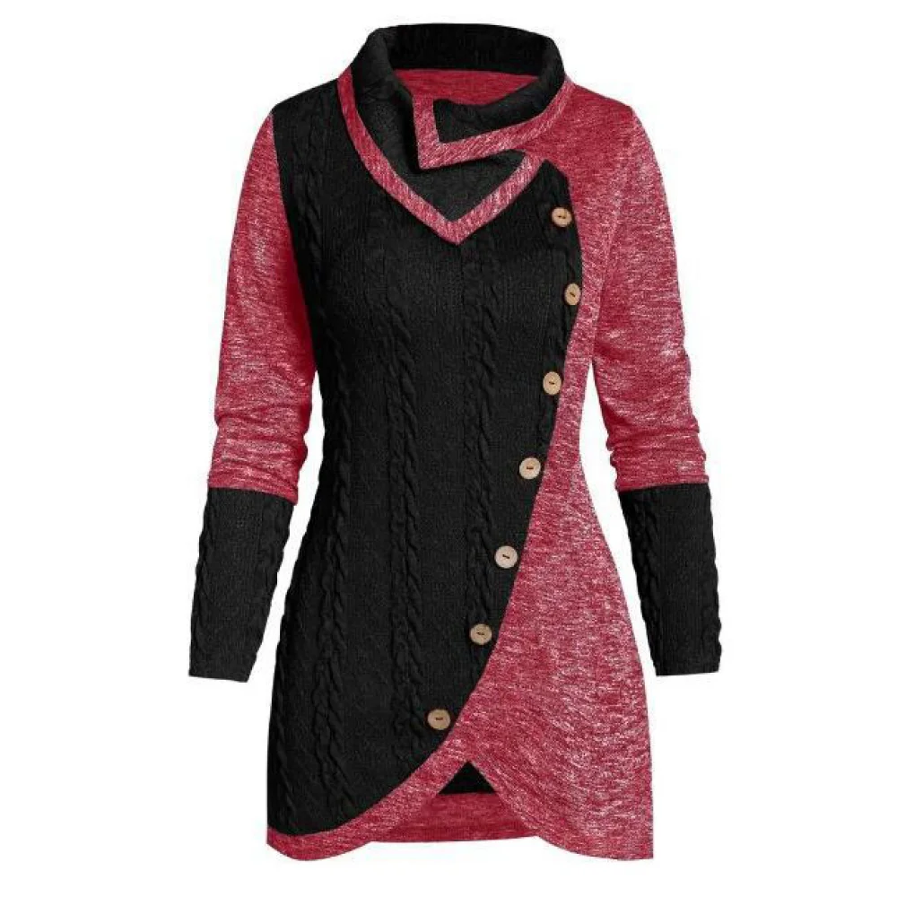 Plus Size 5XL Winter Asymmetric Buttons Tops Tunic Sweater Women Warm Long Sleeve Knitted Pullover Sweaters Jumper Outerwear - Image 3