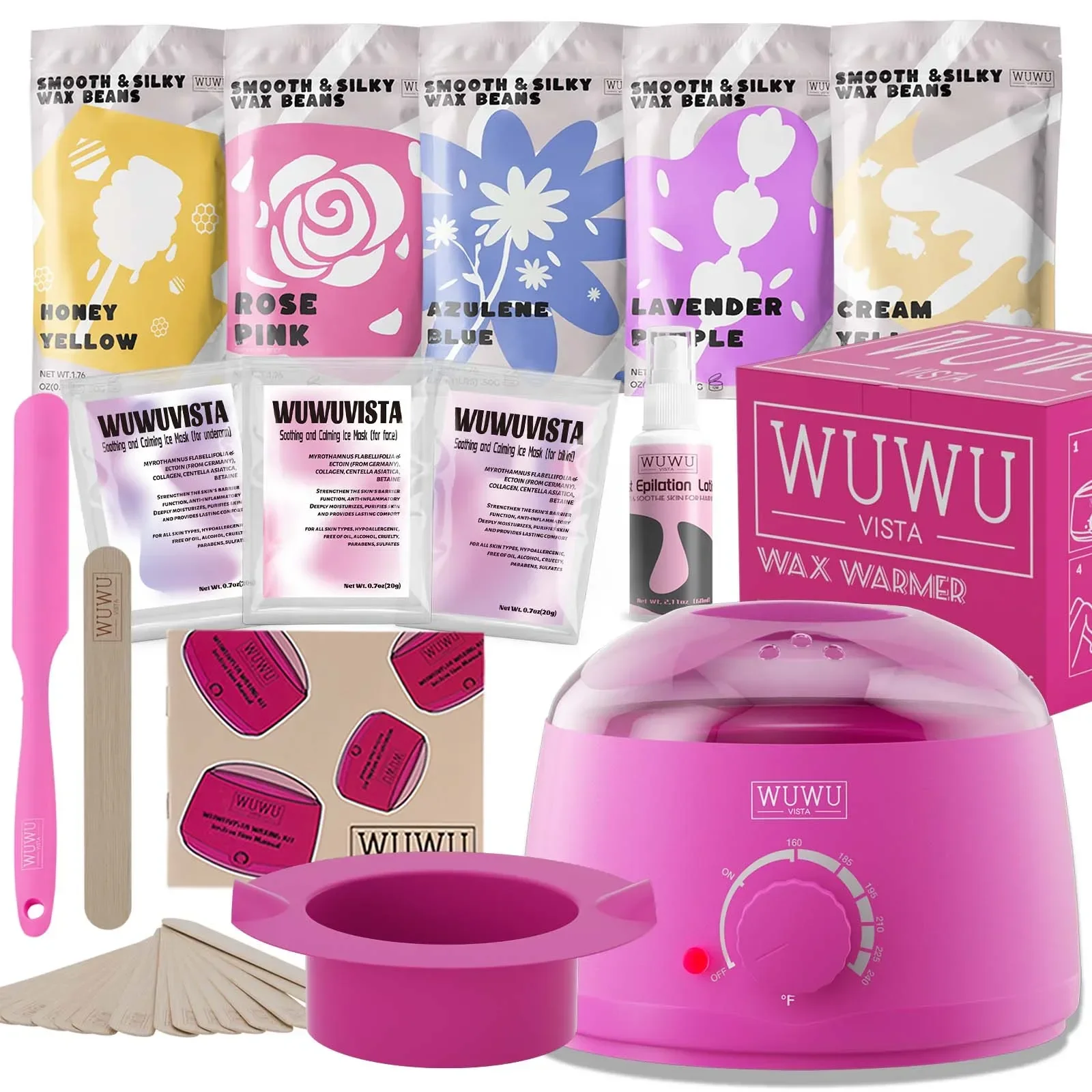 WUWUVISTA Waxing Kit 23 items, Christmas Gift Hard Wax Hair Removal with Wax He…