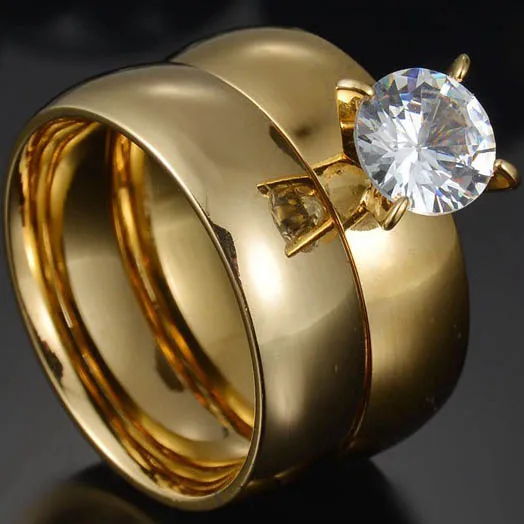 Gold Color Wedding Bands Ring for Women Men Jewelry Stainless Steel Engagement Ring Couple Anniversary Gift - Image 24