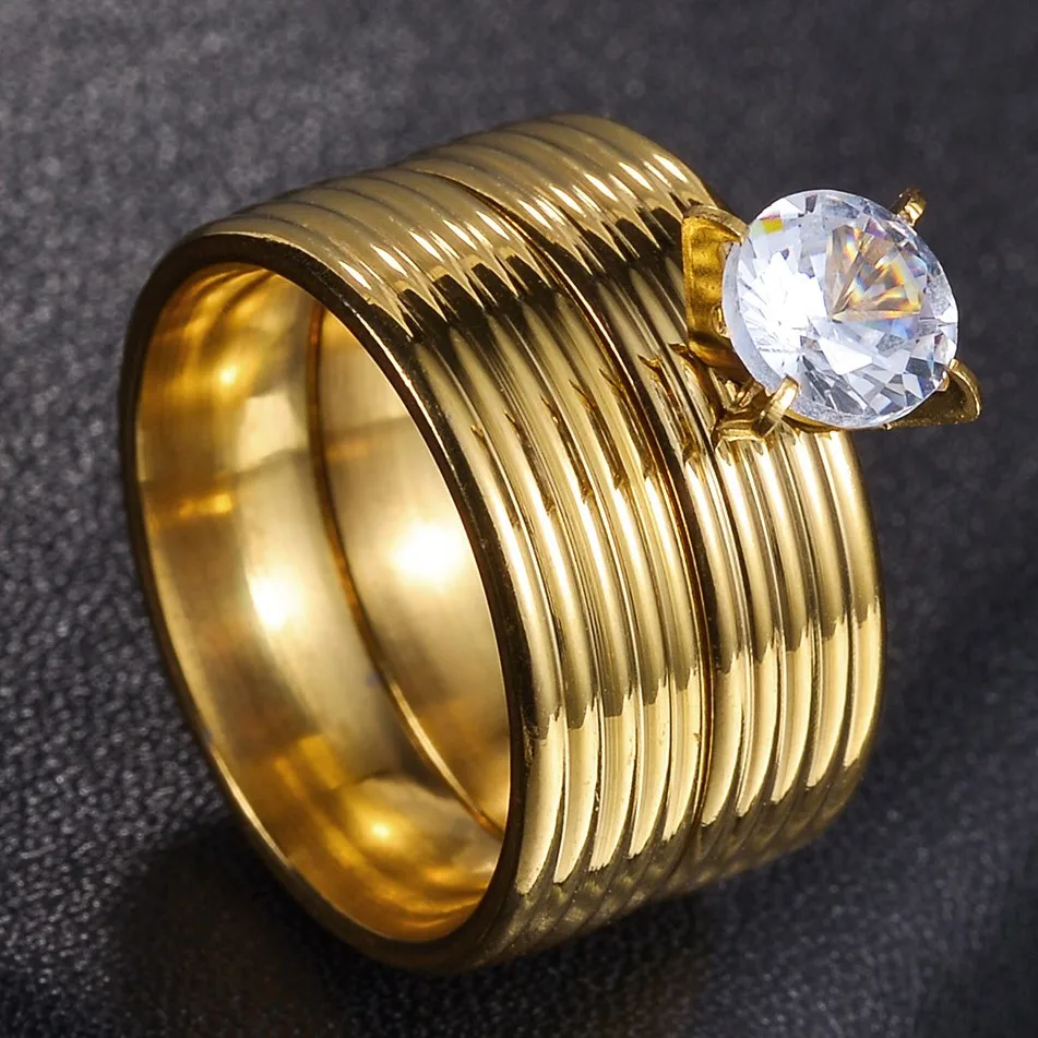 Gold Color Wedding Bands Ring for Women Men Jewelry Stainless Steel Engagement Ring Couple Anniversary Gift - Image 11