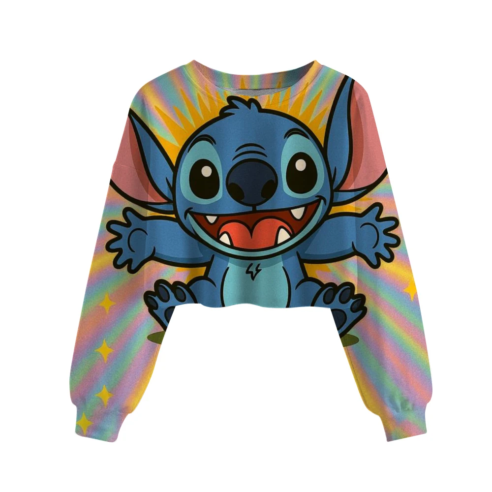 Disney Stitch print Children Crop Hoodie Girl Clothes Autumn Casual Long Sleeve Spring Short Sweatshirt Girls Pullover Cute Top - Image 9