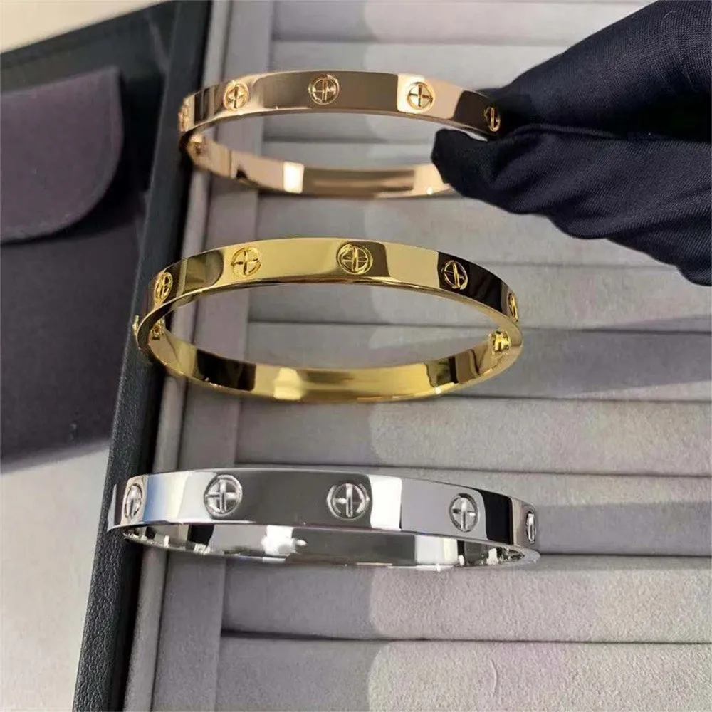 2023 New Design Gold Color Zircon And Cross Nut Nail Bracelet Gold & Bangle For Woman Stainless Steel Screw Brand Jewelry - Image 2