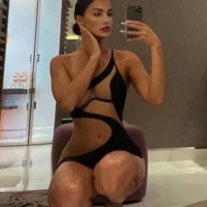 Weird Puss 2022 Mesh Patchwork Sexy Dress Women Sleeveless One Shoulder Skinny Summer Vacation Birthday Party Clubwear Bodycon