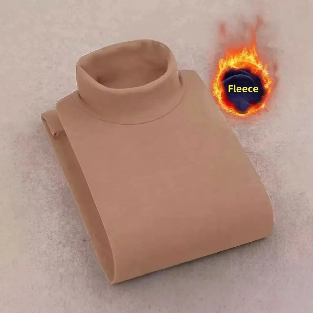 Men's Double-sided Fleece Long Sleeve T-Shirt High Collar Warm Inner Wear Base Shirt Large Size Winter Casual Top - Image 3