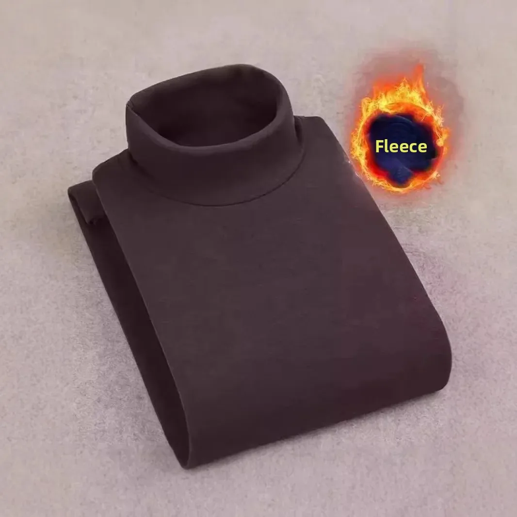 Men's Double-sided Fleece Long Sleeve T-Shirt High Collar Warm Inner Wear Base Shirt Large Size Winter Casual Top - Image 4