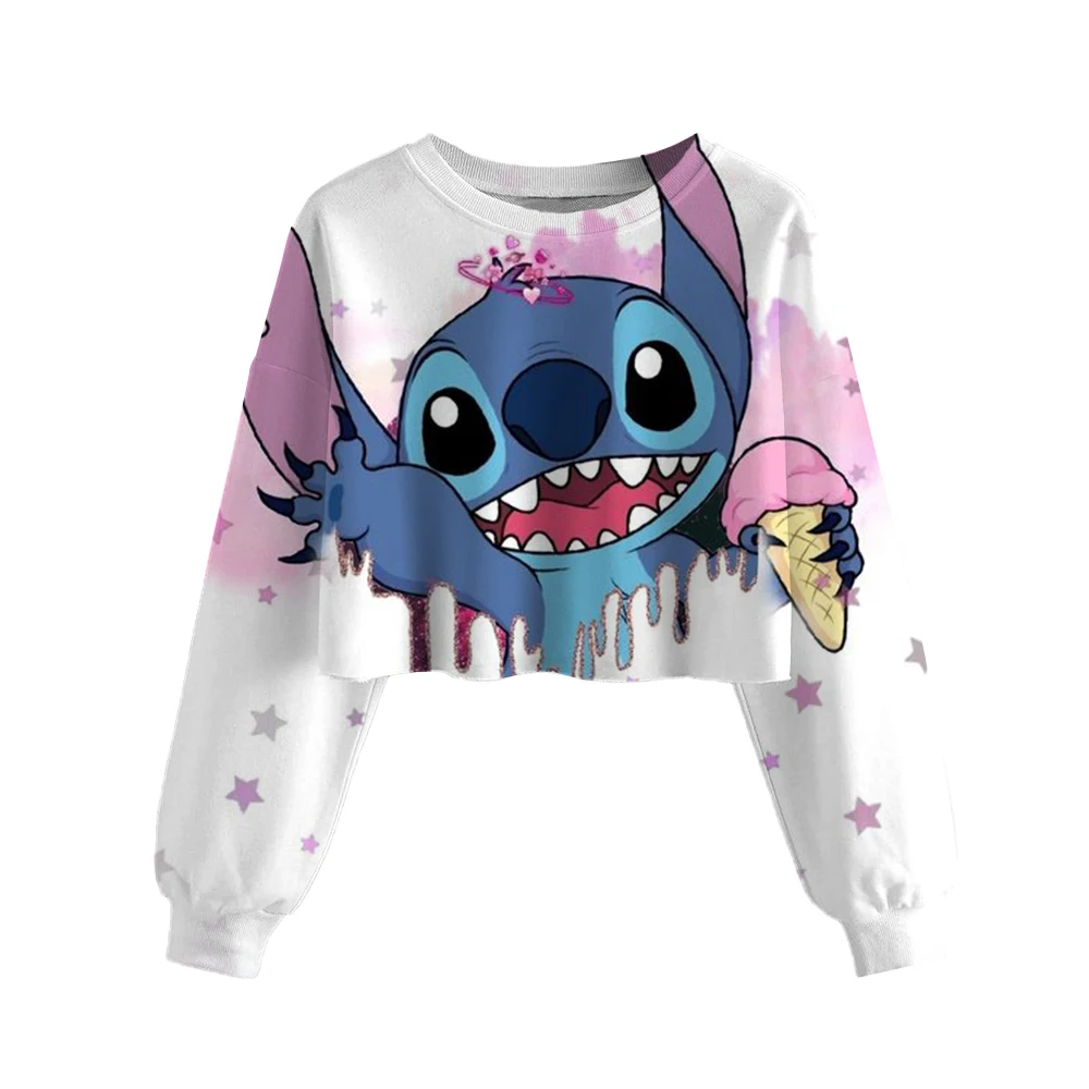 Disney Stitch print Children Crop Hoodie Girl Clothes Autumn Casual Long Sleeve Spring Short Sweatshirt Girls Pullover Cute Top - Image 7