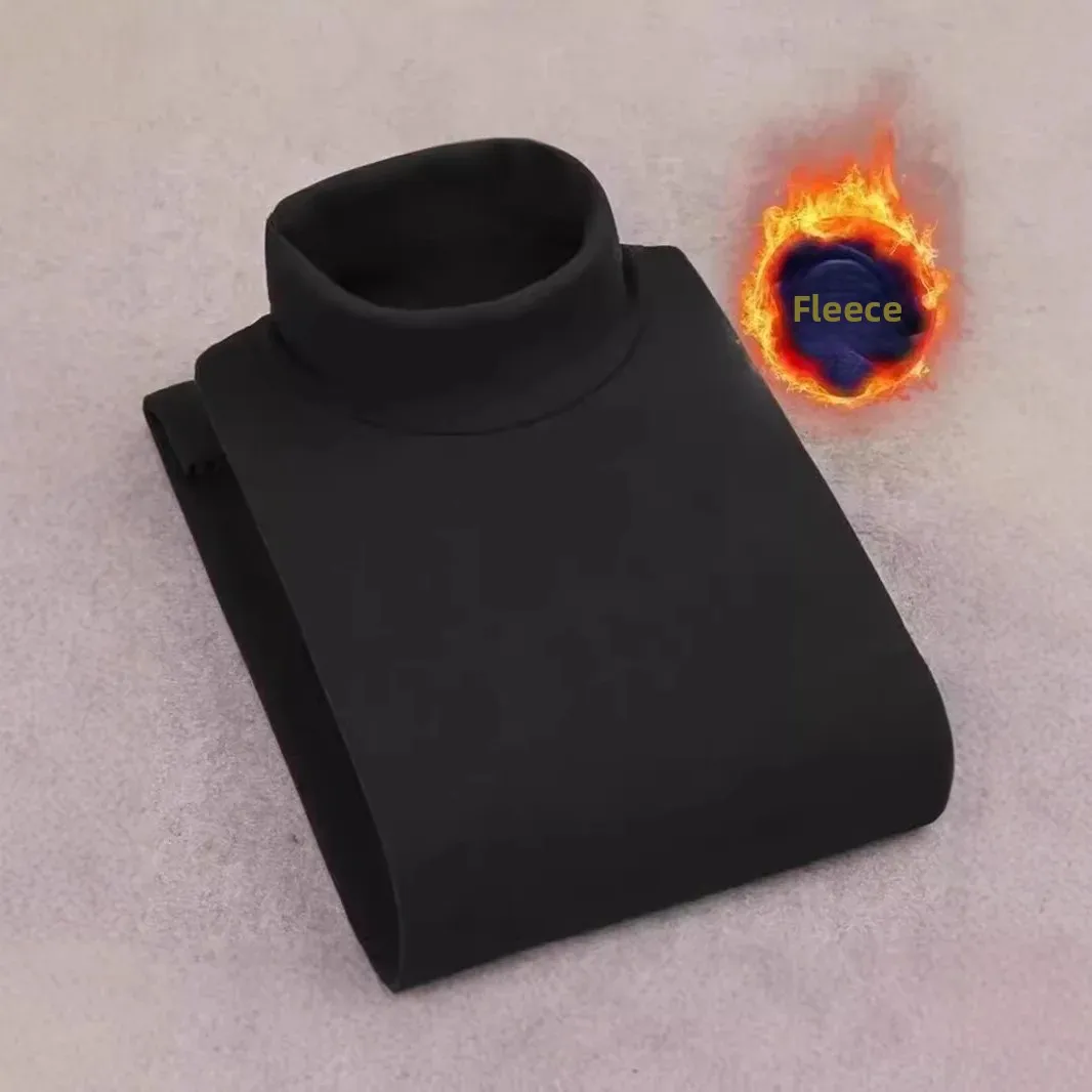 Men's Double-sided Fleece Long Sleeve T-Shirt High Collar Warm Inner Wear Base Shirt Large Size Winter Casual Top - Image 2