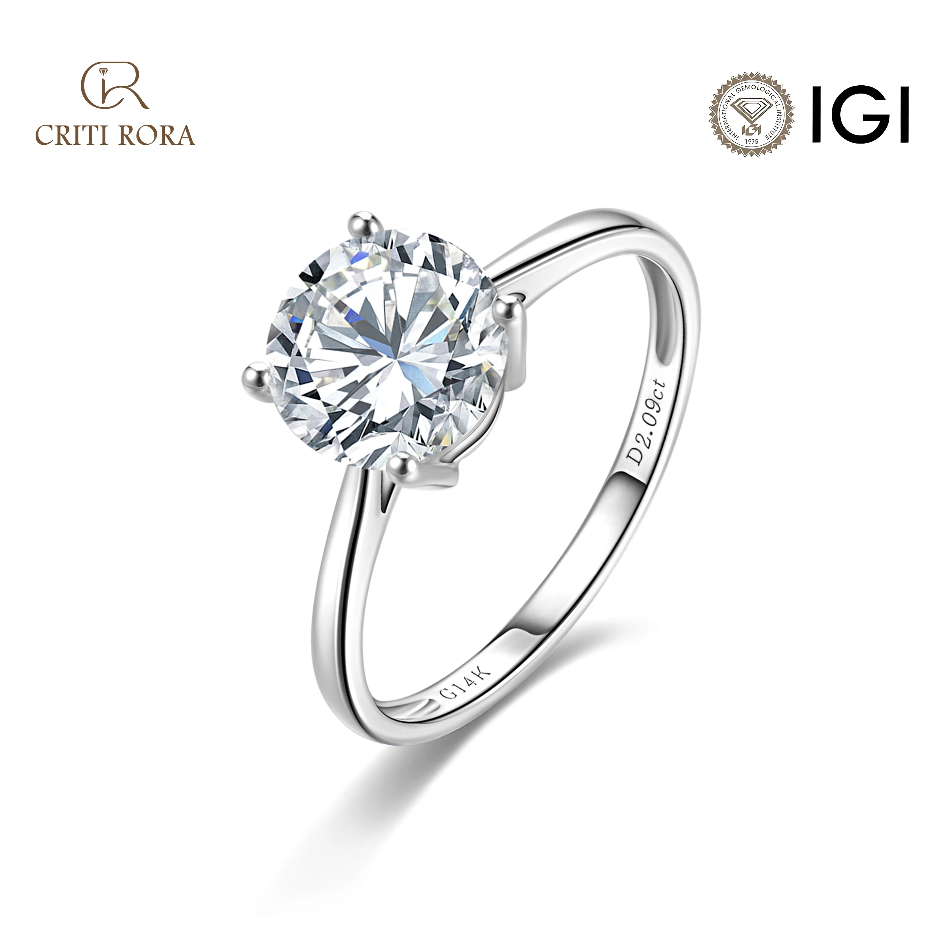 1-3ct IGI Certified Lab Grown Diamond Classic 4-Prong Engagement Wedding Ring for women-14K Gold,Round Cut (D-E,VS1)-Criti Rora