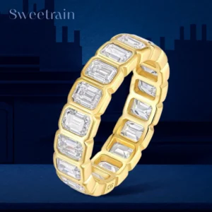 Sweetrain 3*4mm Emerald Cut Moissanite Ring for Women Eternity Bands Lab Diamond Jewelry Pure 925 Silver Ring GRA Certified