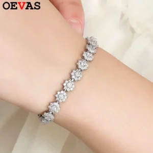 OEVAS Full Moissanite Tennis Bracelet For Woman S925 Silver Certified Lab Diamond Flower Shape Bracelet Party Fine Jewelry