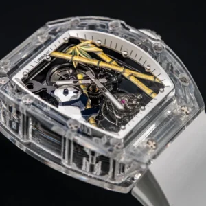 CRONUSART Men Tourbillon Watch 50mm Tonneau Mechanical Wristwatch Sapphire Case Luminous Skeleton Panda Dial Fluororubber Strap