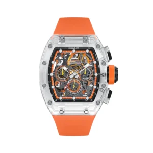 CRONUSART Men Chronograph Watch 50MM Tonneau Mechanical Wristwatch Sapphire Case Luminous Fluororubber Strap Skeleton Dial