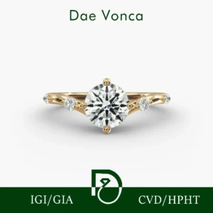 14K Yellow Gold Sidestone Diamond Engagement Ring 0.5-3.0ct Round Cut Lab Grown Diamond IGI Certified Genuine Diamond Ring