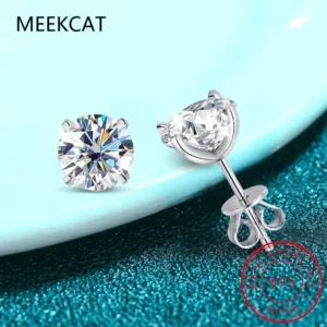 4 Claws 0.3-2CT Certified Moissanite Stud Earrings for Women Sparkling Lab Diamond Earring Sterling Silver 925 Plated 18K