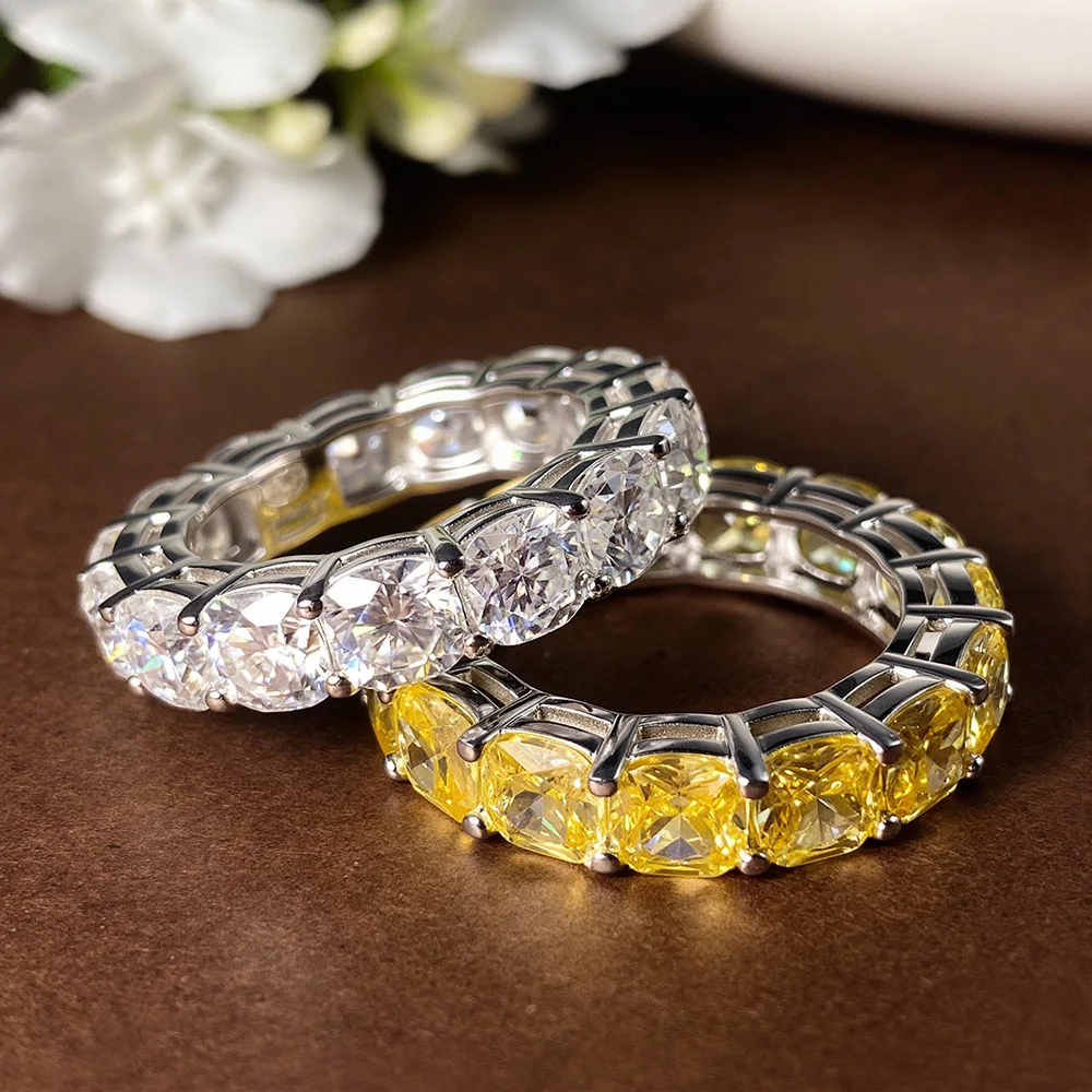 Mebigu 5mm Cushion Cut Full Eternity Moissanite Row Ring Women Man S925 Silver Certified Lab Diamond Party Wedding Band Gift - Image 6