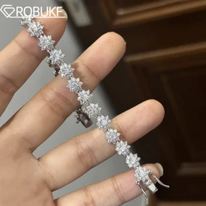Full Moissanite Floral Tennis Bracelet for Women Certified D Color VVS Lab Grown Diamond S925 Silver Anniversary Birthday Gifts