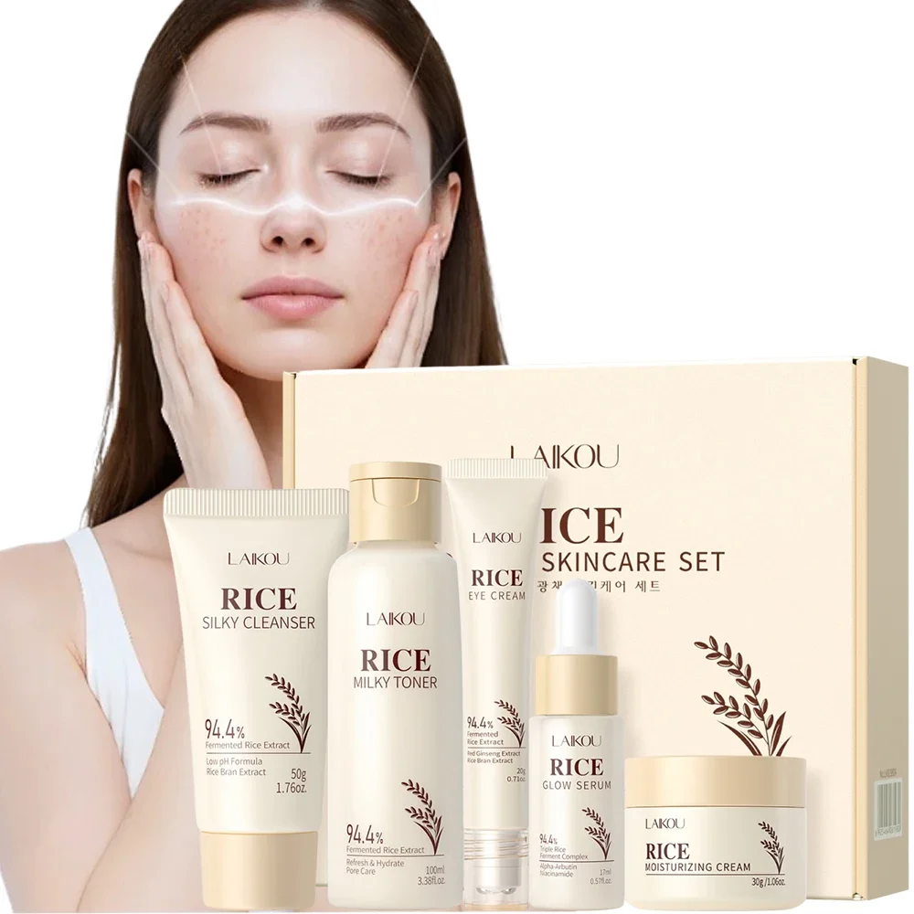 5PCS Rice Extract Skincare Set Niacinamide Hyaluronic Acid Gentle 24H Hydration For All Skin Men Women Face Body Daily Holiday - Image 2