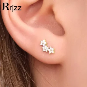 Rrjzz Exquisite Climber Flower Stud Earrings Certified D Color VVS1 Lab Created Imitation Diamond Women Earring Jewelry Gift