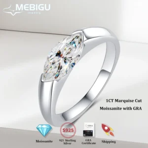 Mebigu Marquise Cut Moissanite Solitaire Ring 1CT 5*10mm For Women 925 Silver GRA Certified Lab Diamond Party Wedding Band Rings