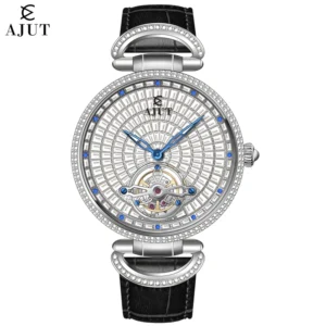 AJUT Automatic Tourbillon Mechanical Men's Watch Flying Tourbillon Movement Sapphire Luxury Man Watch Full Diamond Dial 0397